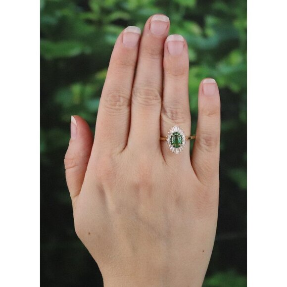 Gold Over Sterling Silver White and Green Cubic Zirconia Ring Size 9 - Picture 2 of 8